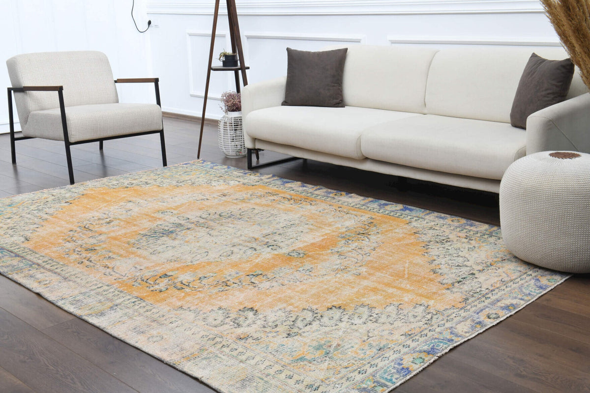 El yapımı vintage halı 183x274 cm oryantal desenli yün - farklı açıdan görünüm
