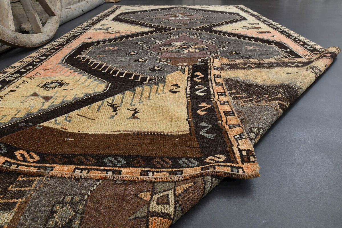 El yapımı vintage halı 178x391 cm oryantal desenli yün - desen detayı