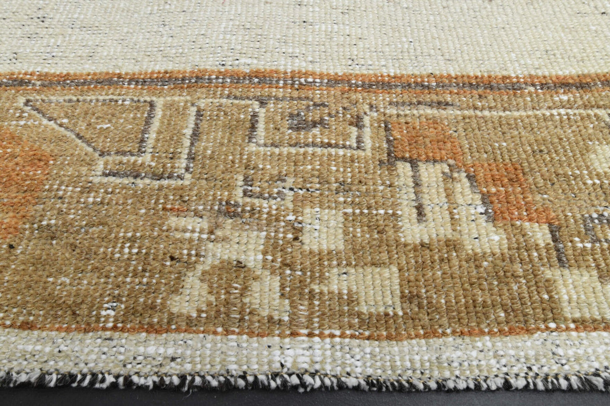 El yapımı vintage halı 193x325 cm oryantal desenli yün - yakın çekim doku detayı
