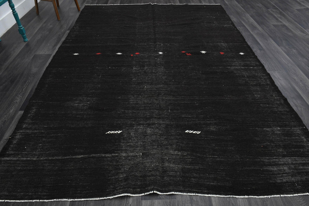 Handmade Flatweave Solid Black Area Rug
