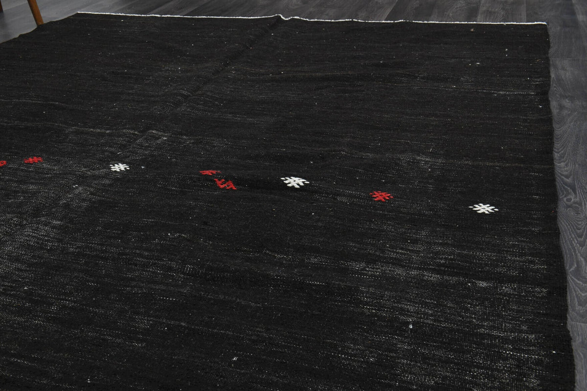 Handmade Flatweave Solid Black Area Rug