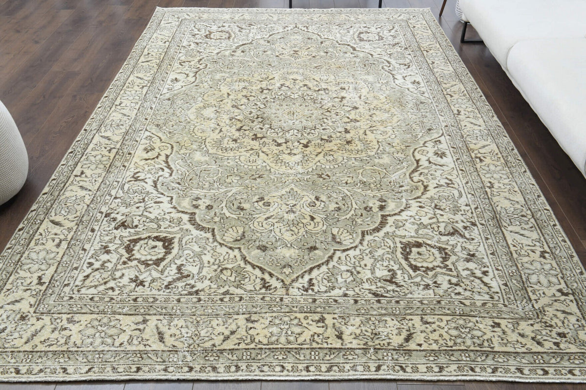 El yapımı vintage halı 203x325 cm oryantal desenli yün - detay görünümü