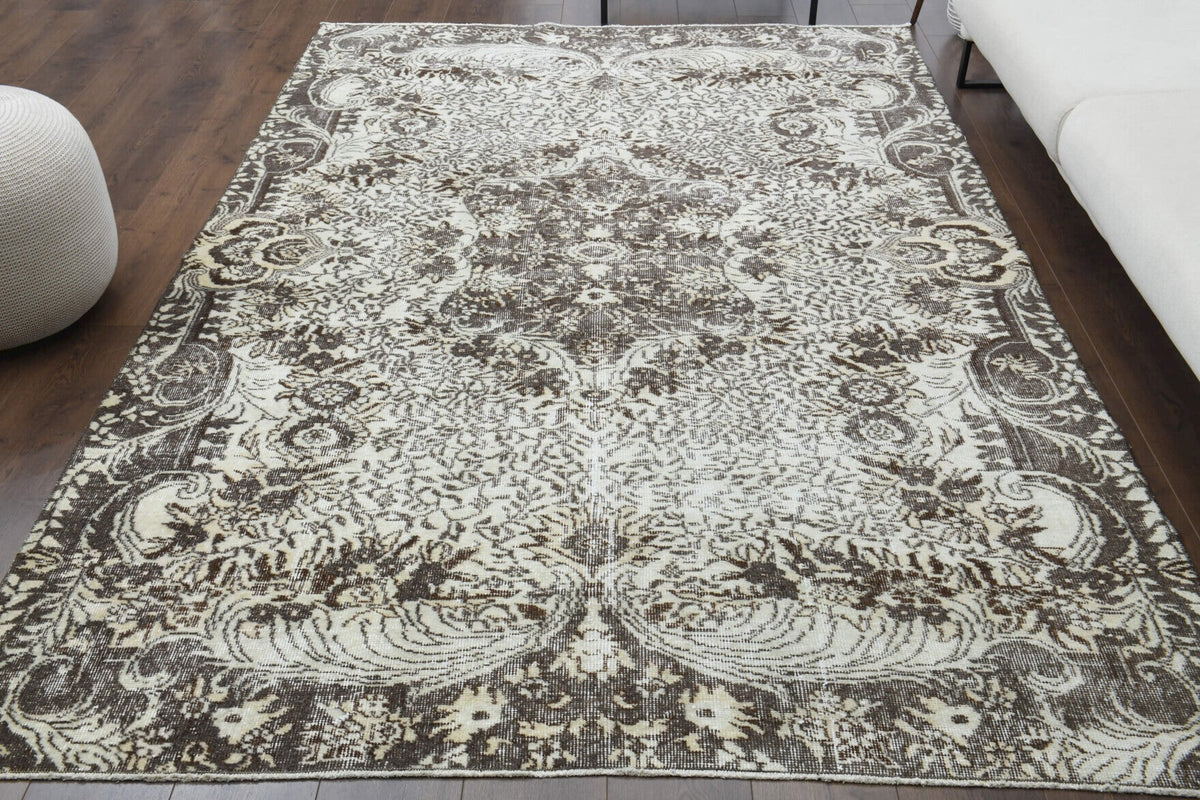 El yapımı vintage halı 183x274 cm oryantal desenli yün - detay görünümü
