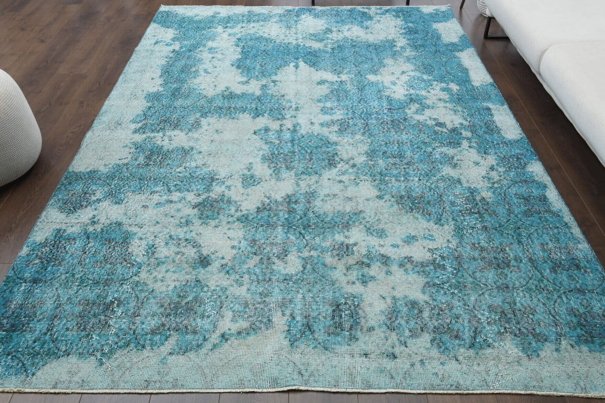 Distressed Blue Oushak Vintage Area Rug