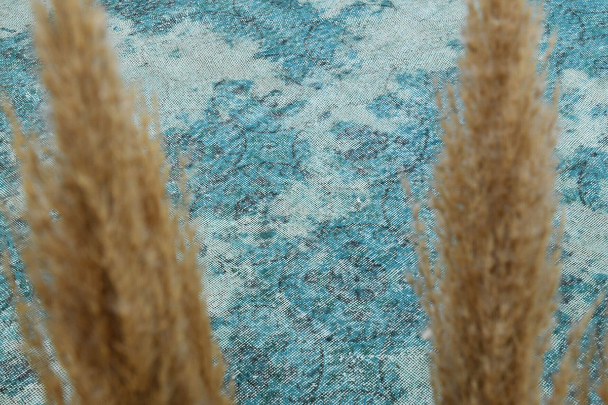 Distressed Blue Oushak Vintage Area Rug
