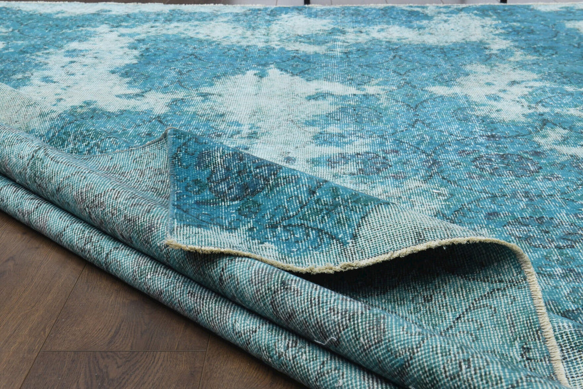 Distressed Blue Oushak Vintage Area Rug