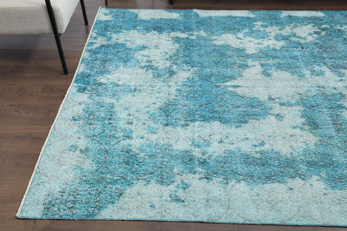 Distressed Blue Oushak Vintage Area Rug