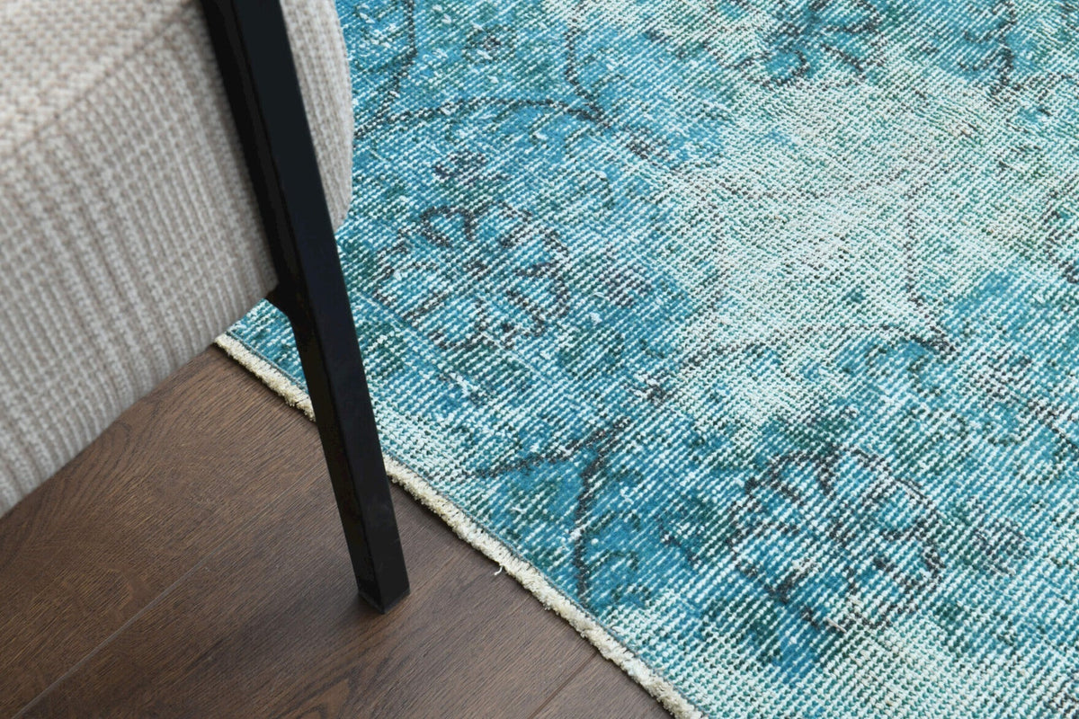 Distressed Blue Oushak Vintage Area Rug