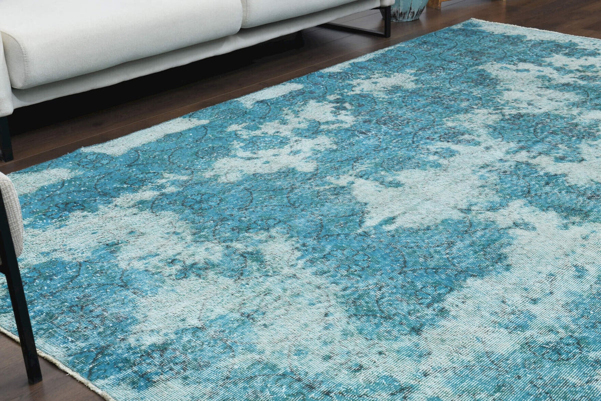 Distressed Blue Oushak Vintage Area Rug