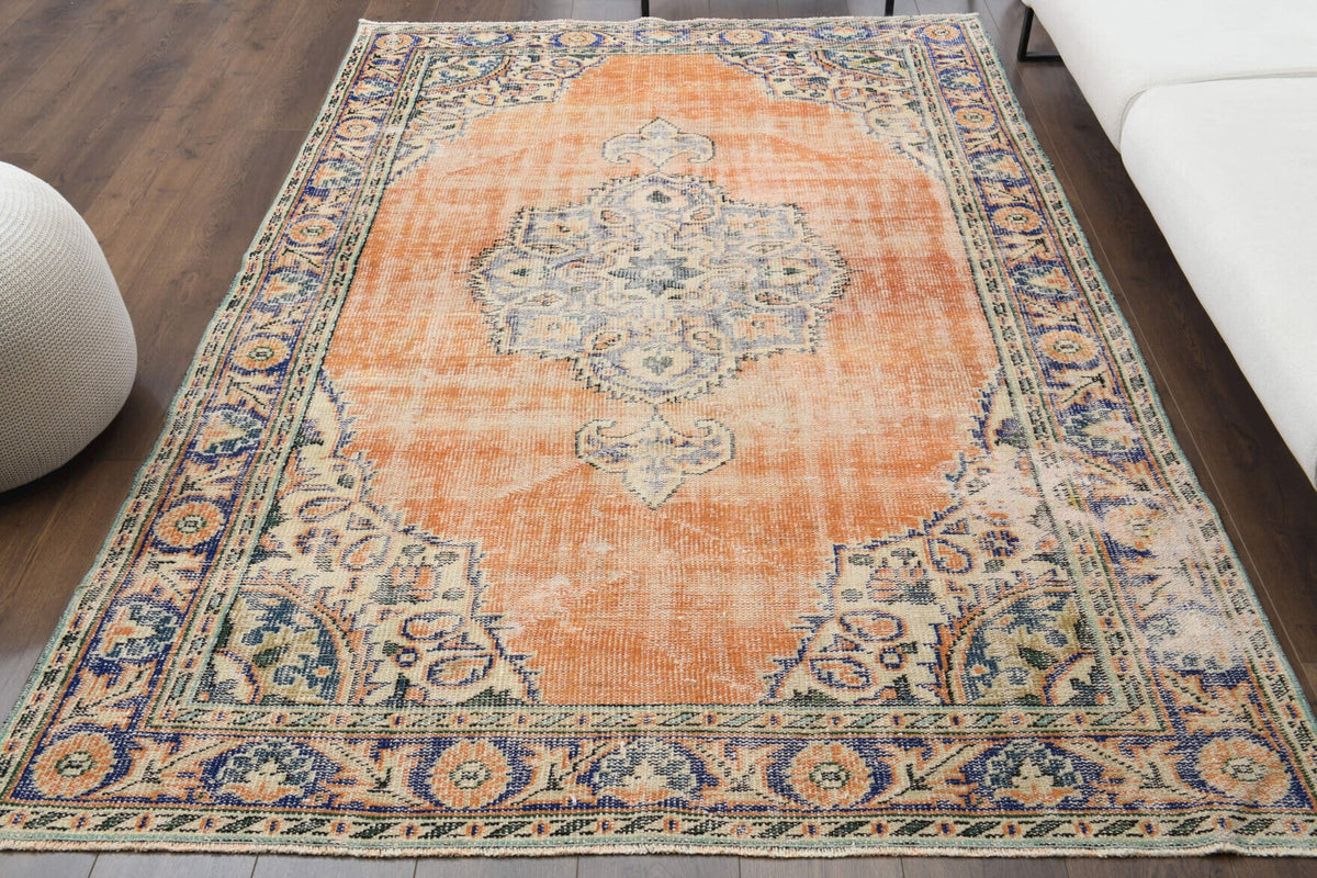 El yapımı vintage halı 152x244 cm oryantal desenli yün - detay görünümü