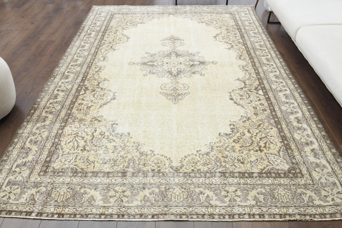 El yapımı vintage halı 208x307 cm oryantal desenli yün - detay görünümü
