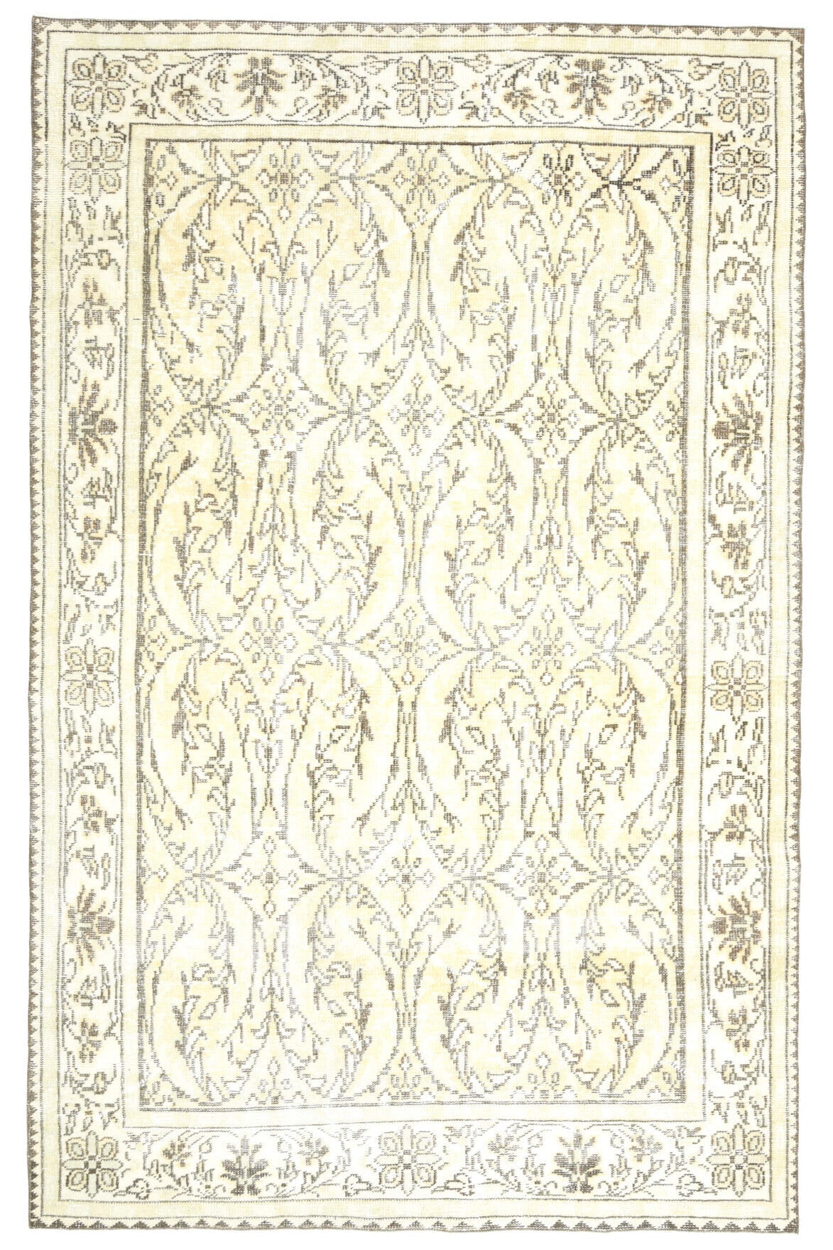 El yapımı vintage halı 183x292 cm çiçek desenli desenli yün - detay görünümü