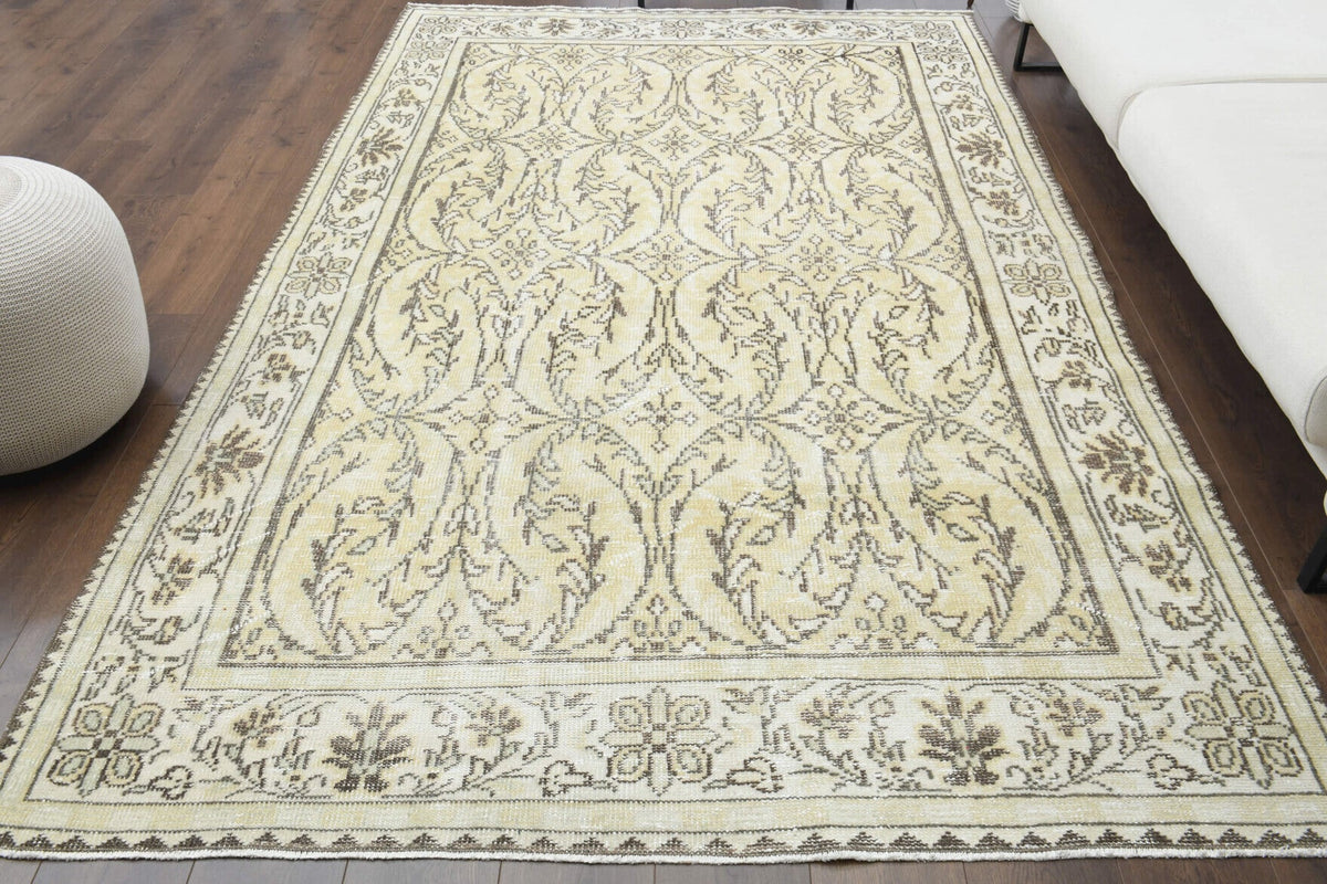 El yapımı vintage halı 183x292 cm çiçek desenli desenli yün - detay görünümü