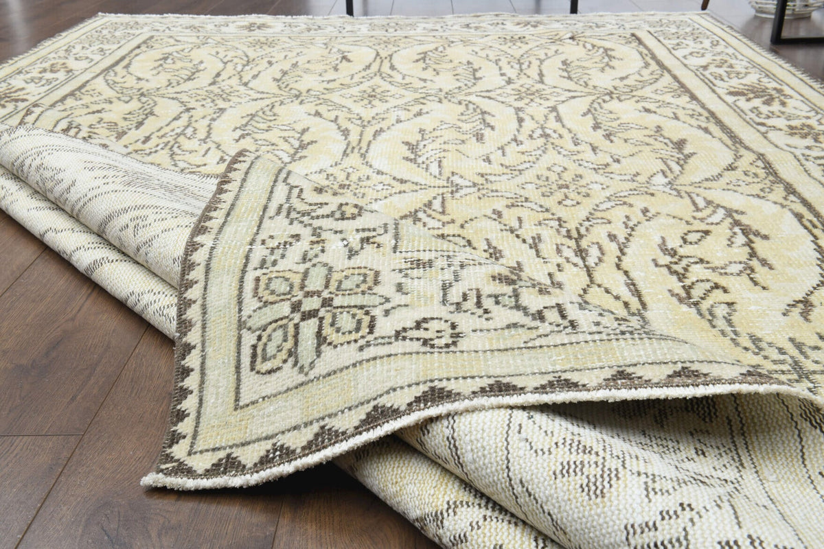 El yapımı vintage halı 183x292 cm çiçek desenli desenli yün - desen detayı
