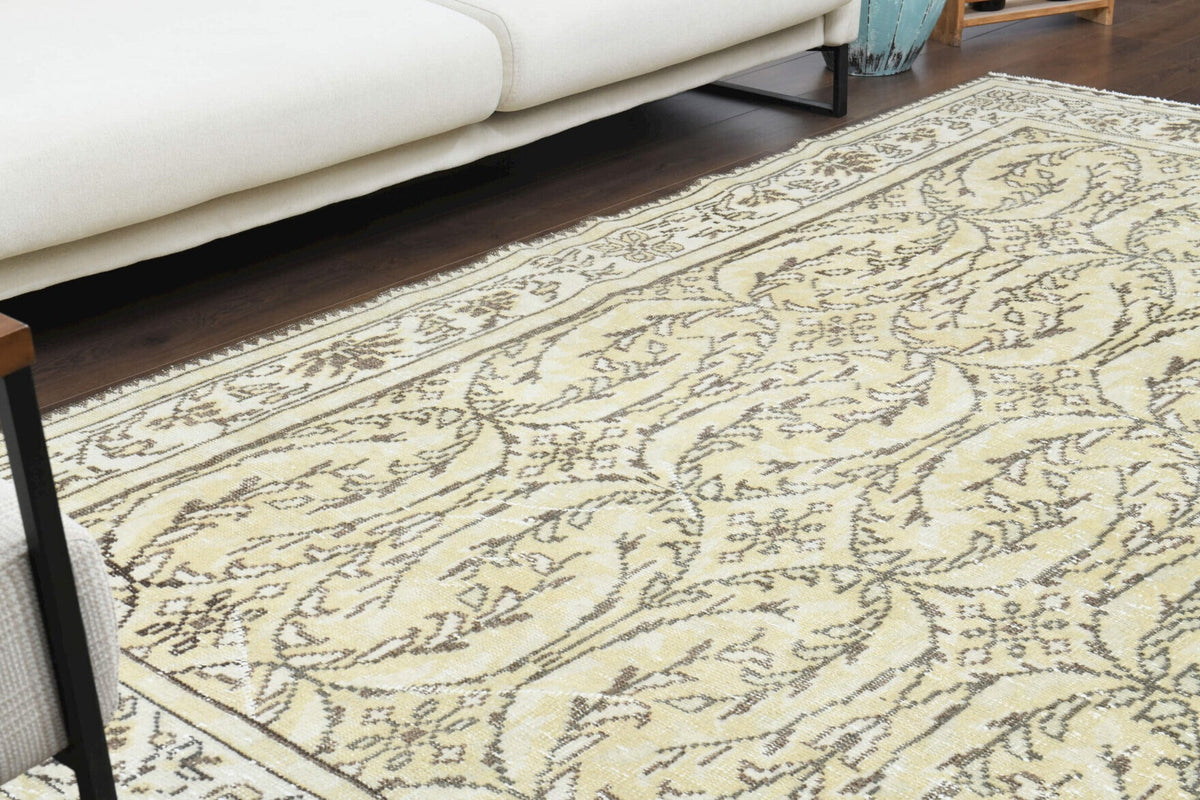 El yapımı vintage halı 183x292 cm çiçek desenli desenli yün - açık alan görünümü