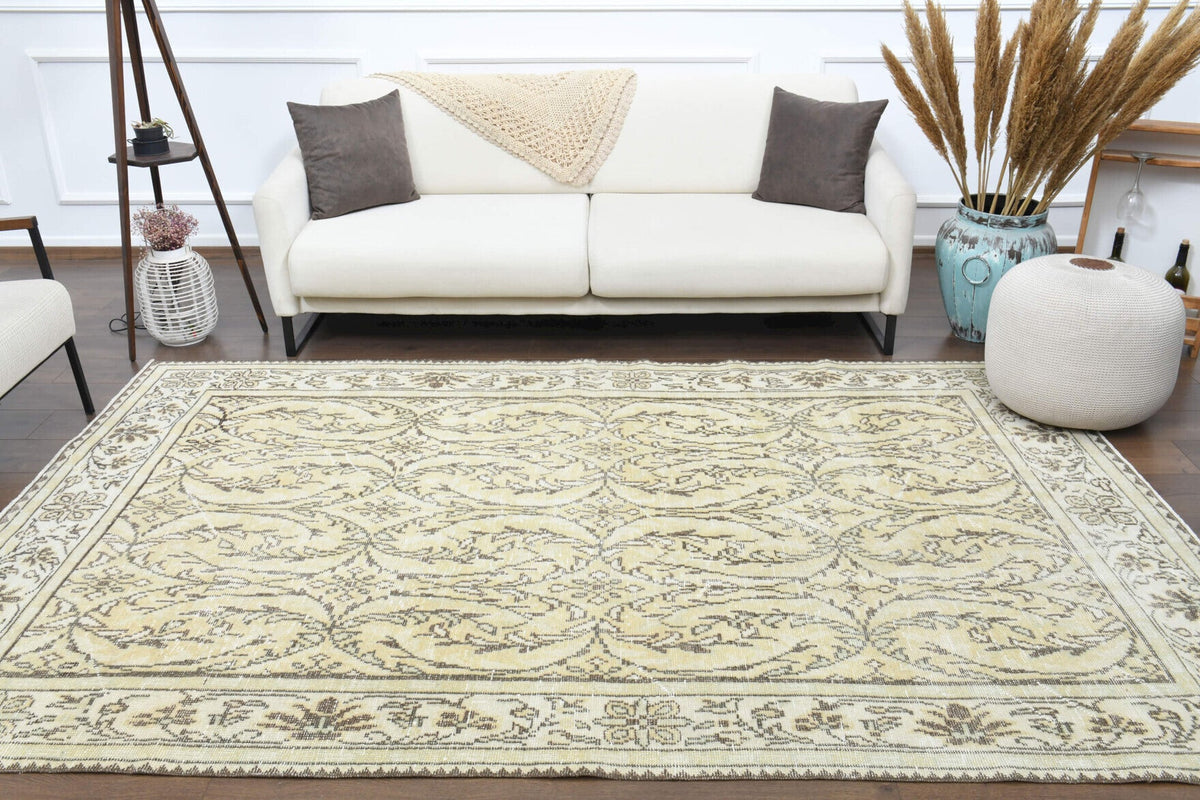 El yapımı vintage halı 183x292 cm çiçek desenli desenli yün