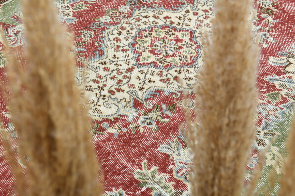 El yapımı vintage halı 165x287 cm oryantal desenli yün - yakın çekim doku detayı