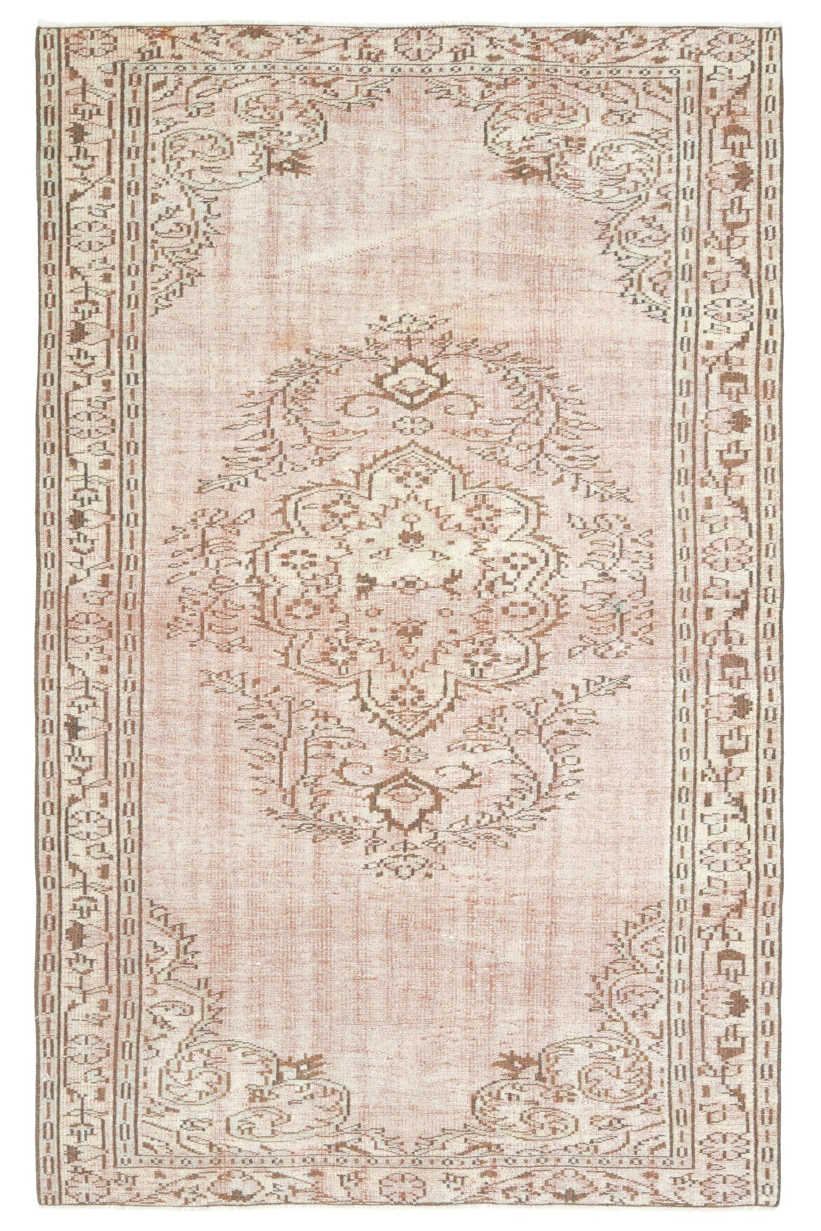 El yapımı vintage halı 168x264 cm madalyonlu desenli yün - detay görünümü