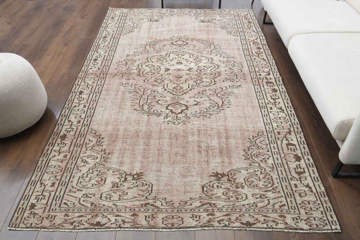 El yapımı vintage halı 168x264 cm madalyonlu desenli yün - detay görünümü
