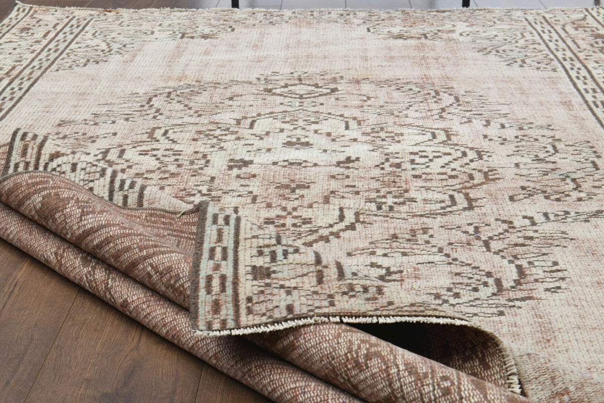 El yapımı vintage halı 168x264 cm madalyonlu desenli yün - desen detayı