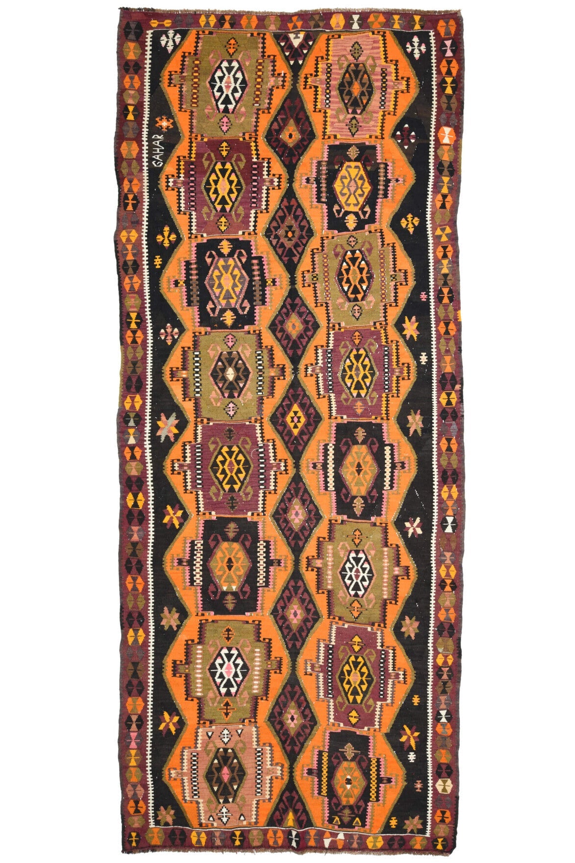 El yapımı vintage yolluk 150x371 cm oryantal desenli yün - detay görünümü