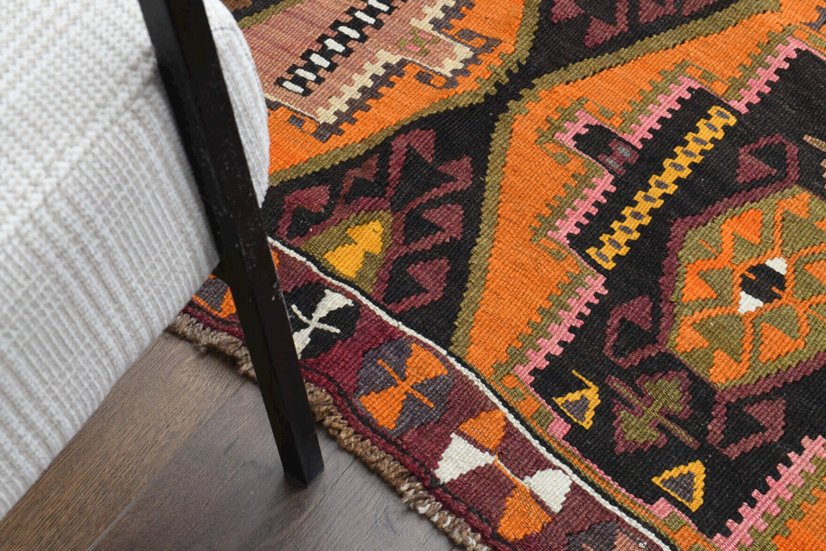 El yapımı vintage yolluk 150x371 cm oryantal desenli yün - üstten görünüm