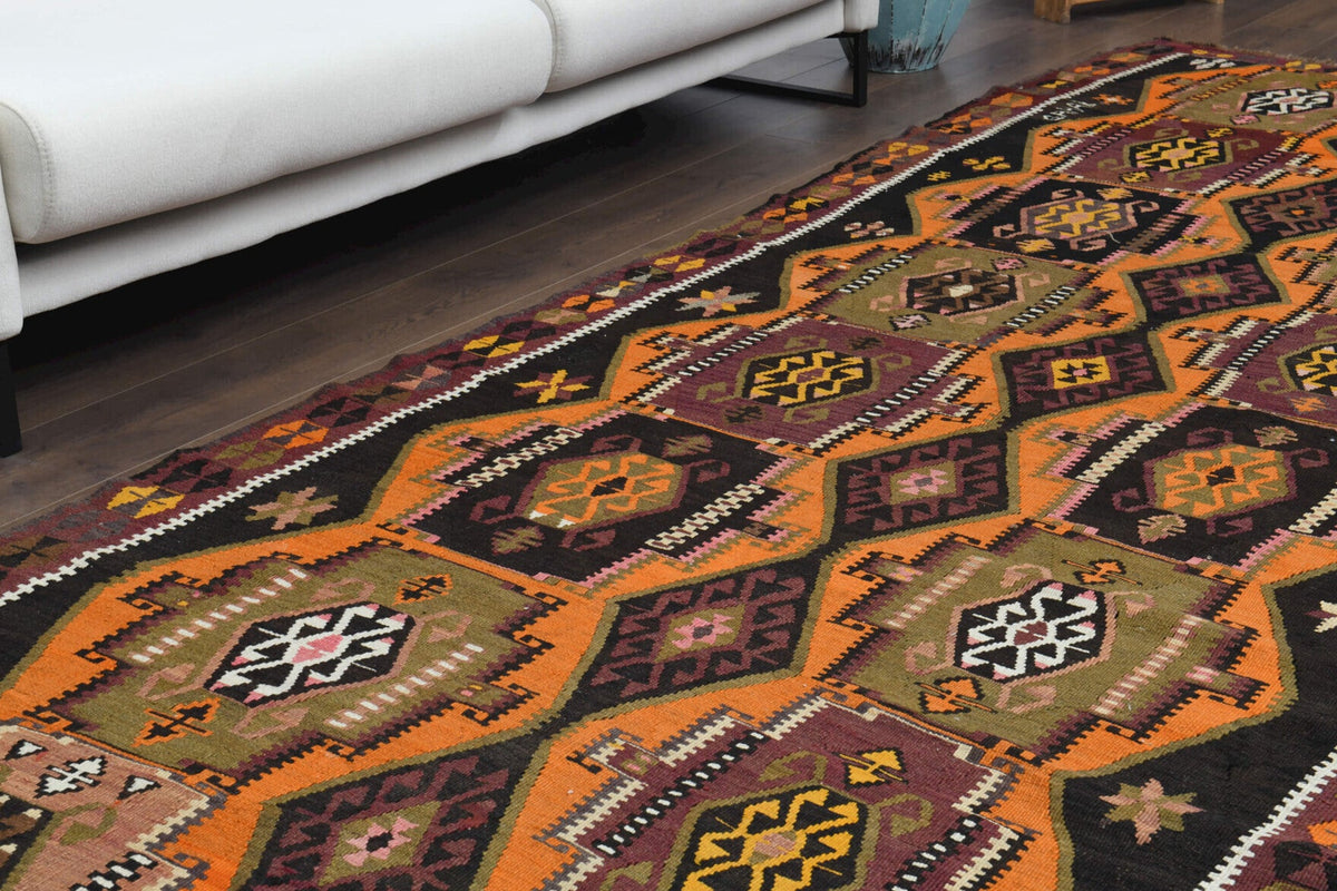 El yapımı vintage yolluk 150x371 cm oryantal desenli yün