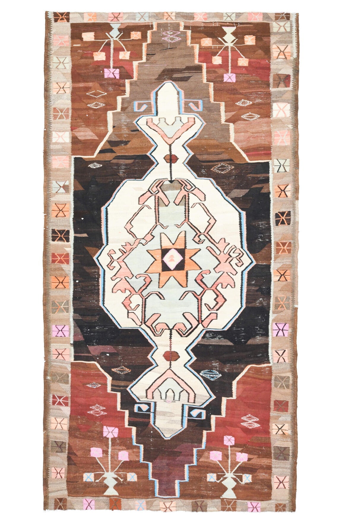 El yapımı vintage halı 163x320 cm oryantal desenli yün - detay görünümü