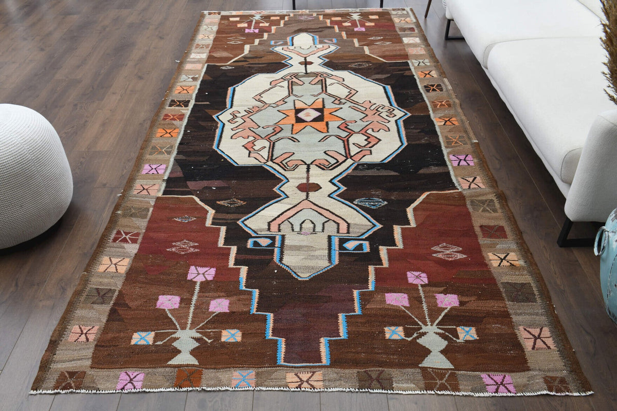 El yapımı vintage halı 163x320 cm oryantal desenli yün - detay görünümü