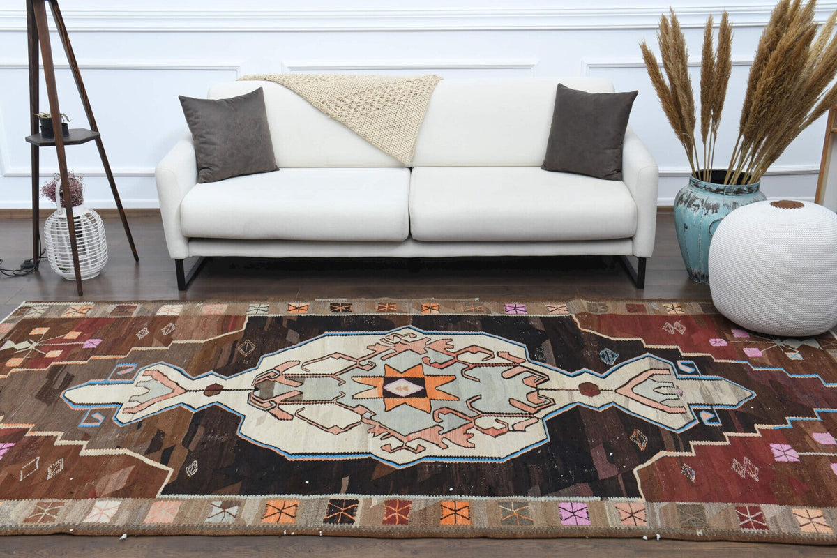 El yapımı vintage halı 163x320 cm oryantal desenli yün