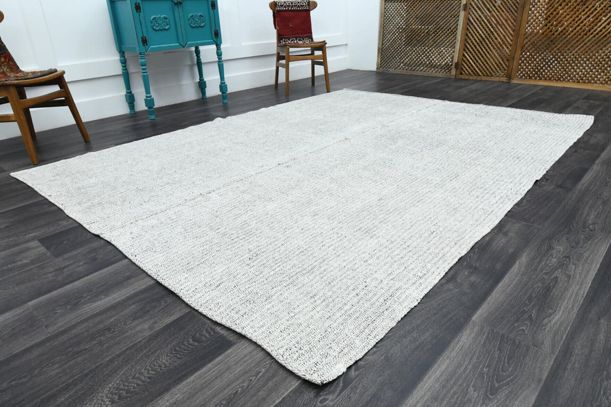 El yapımı vintage halı 218x290 cm düz desenli yün - yakın çekim doku detayı