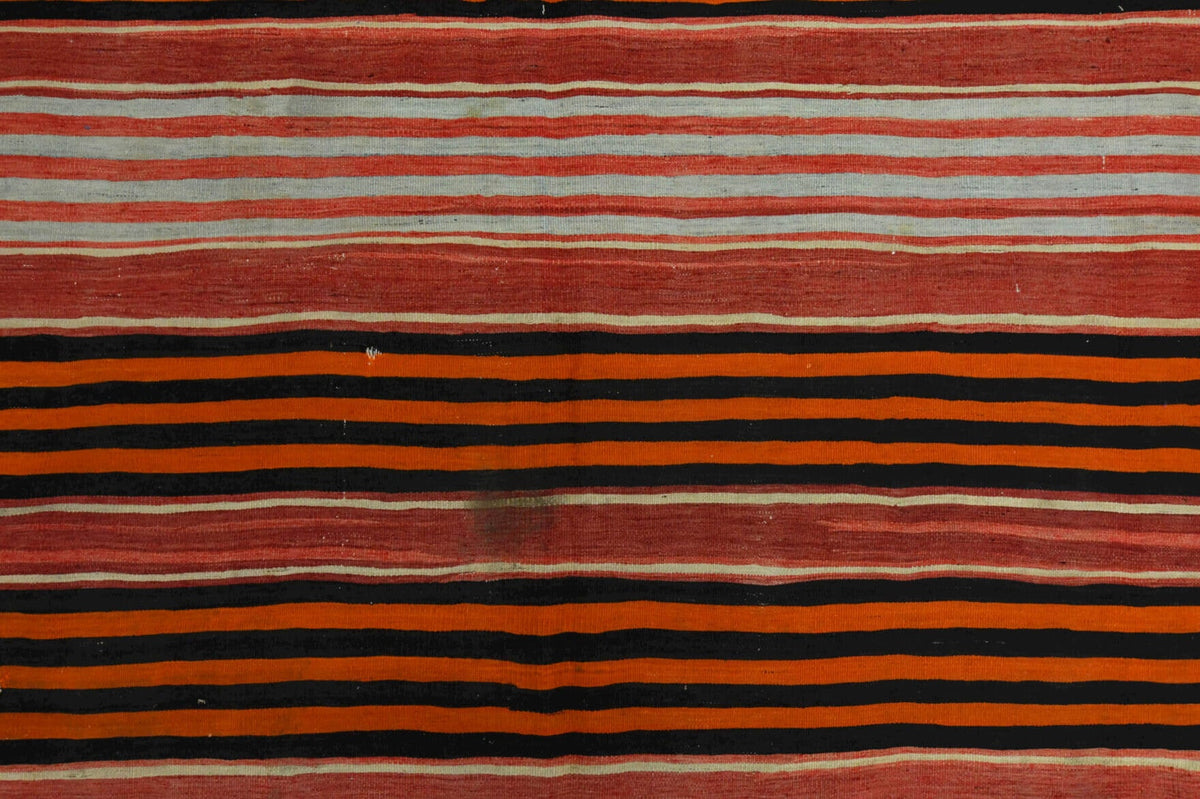 El yapımı vintage halı 188x325 cm çizgili desenli yün - üstten görünüm