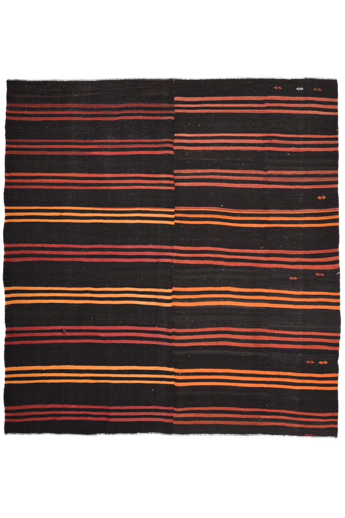 El yapımı vintage halı 244x259 cm çizgili desenli yün - detay görünümü