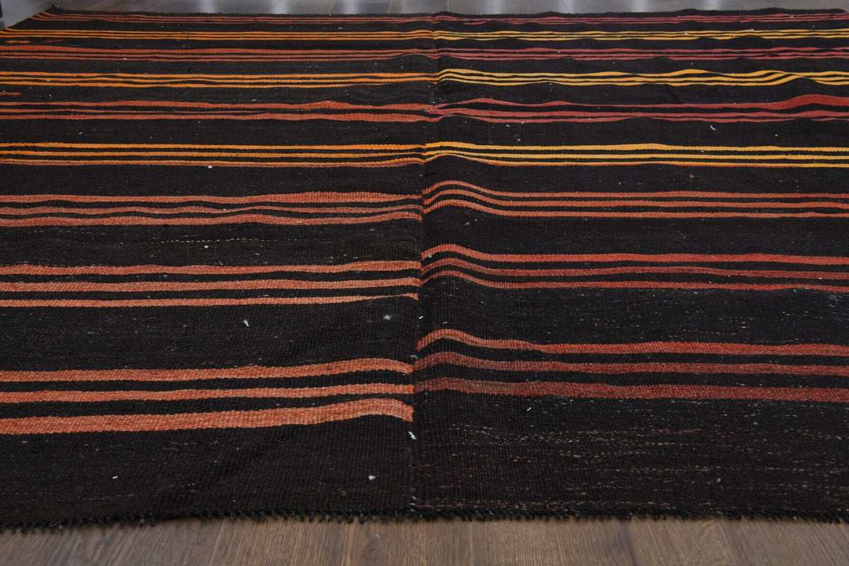 El yapımı vintage halı 244x259 cm çizgili desenli yün - yakın çekim doku detayı