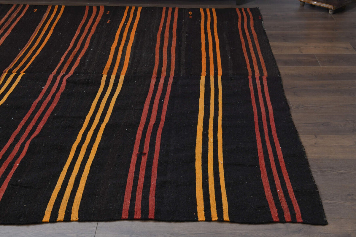 El yapımı vintage halı 244x259 cm çizgili desenli yün - farklı açıdan görünüm