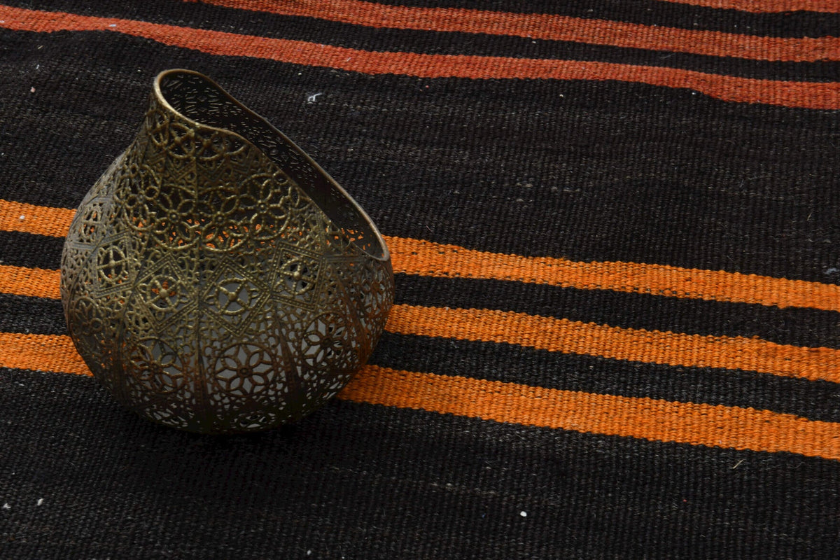 El yapımı vintage halı 244x259 cm çizgili desenli yün