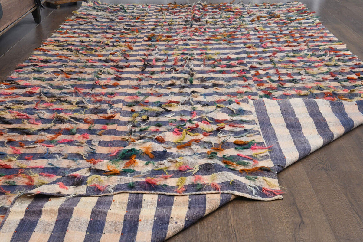 El yapımı vintage halı 196x386 cm çizgili desenli yün - mekan görünümü