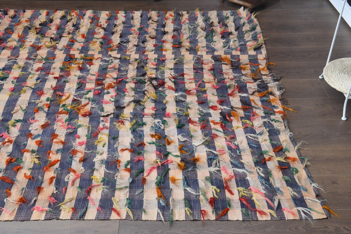 El yapımı vintage halı 196x386 cm çizgili desenli yün - farklı açıdan görünüm
