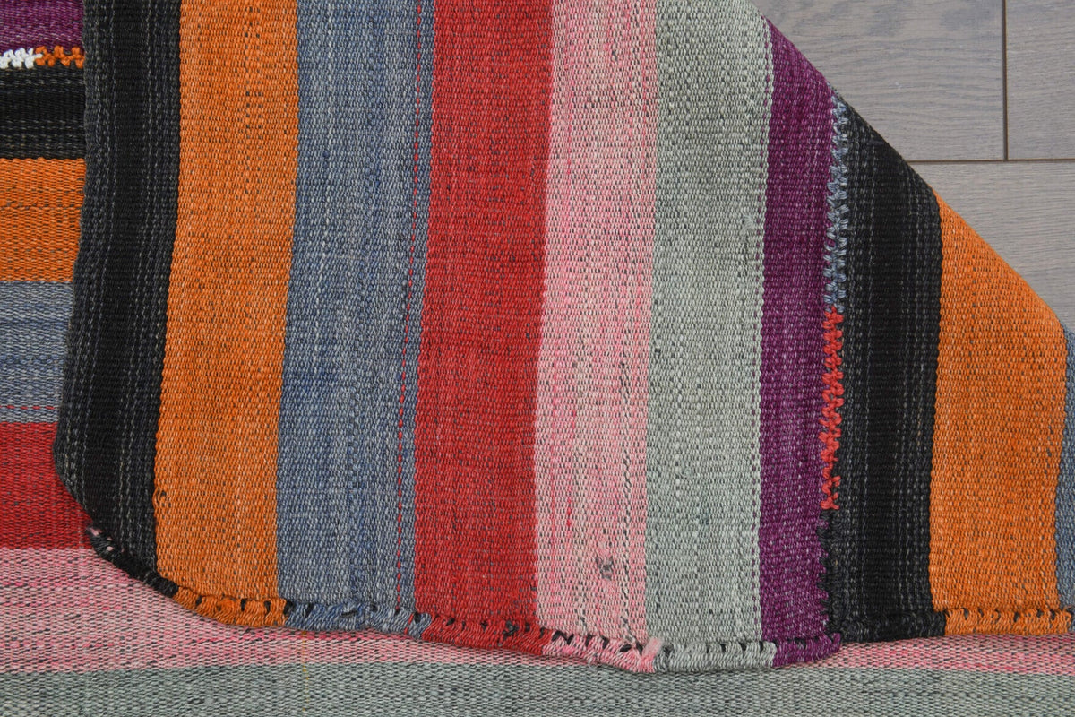 El yapımı vintage halı 185x249 cm çizgili desenli yün - desen detayı