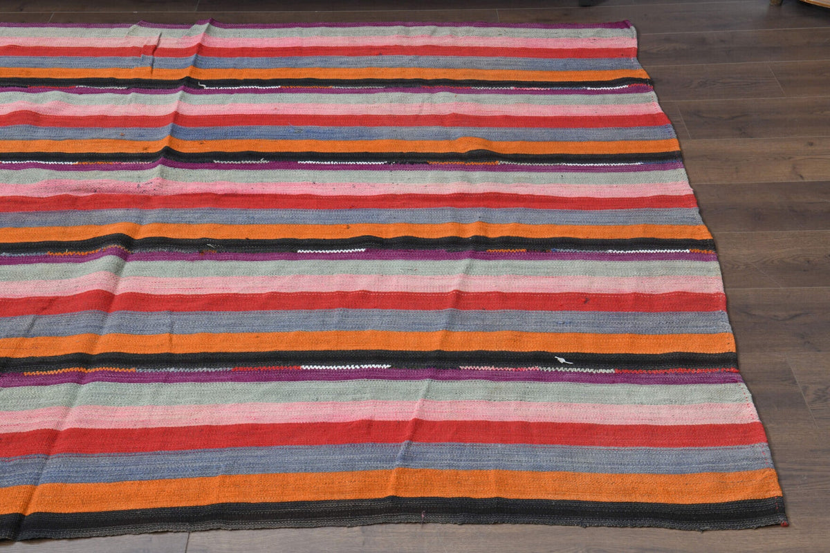 El yapımı vintage halı 185x249 cm çizgili desenli yün - farklı açıdan görünüm
