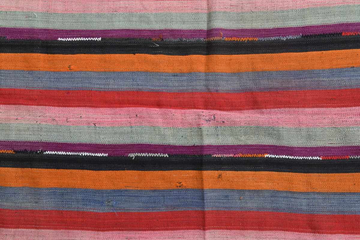 El yapımı vintage halı 185x249 cm çizgili desenli yün