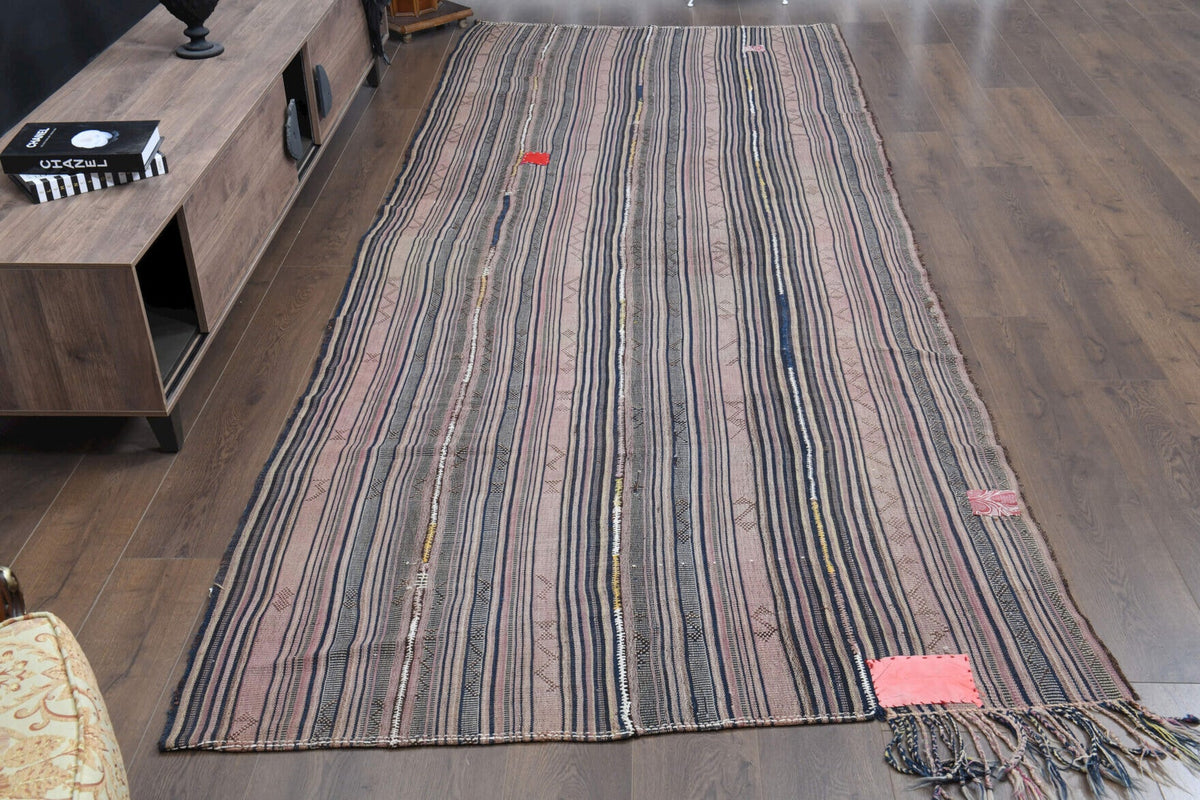 El yapımı vintage yolluk 152x378 cm i̇kat desenli yün - detay görünümü