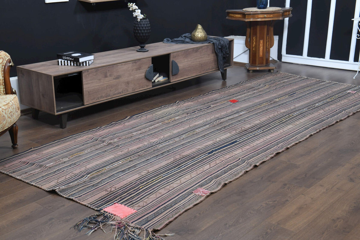 El yapımı vintage yolluk 152x378 cm i̇kat desenli yün - mekan görünümü