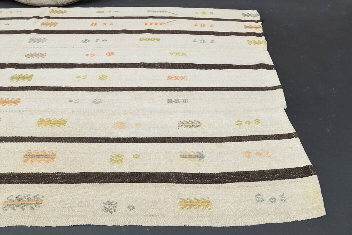 El yapımı vintage yolluk 147x274 cm çizgili desenli yün - üstten görünüm
