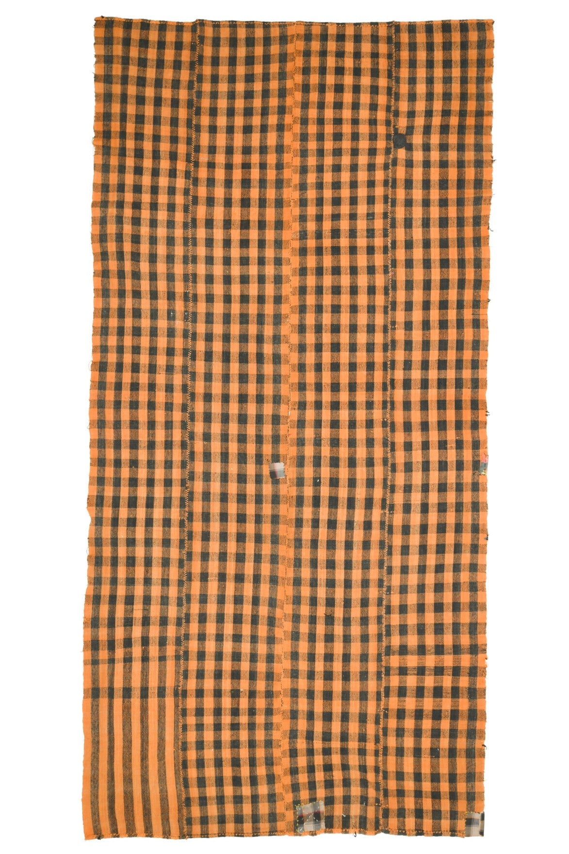 El yapımı vintage halı 180x376 cm kareli desenli yün