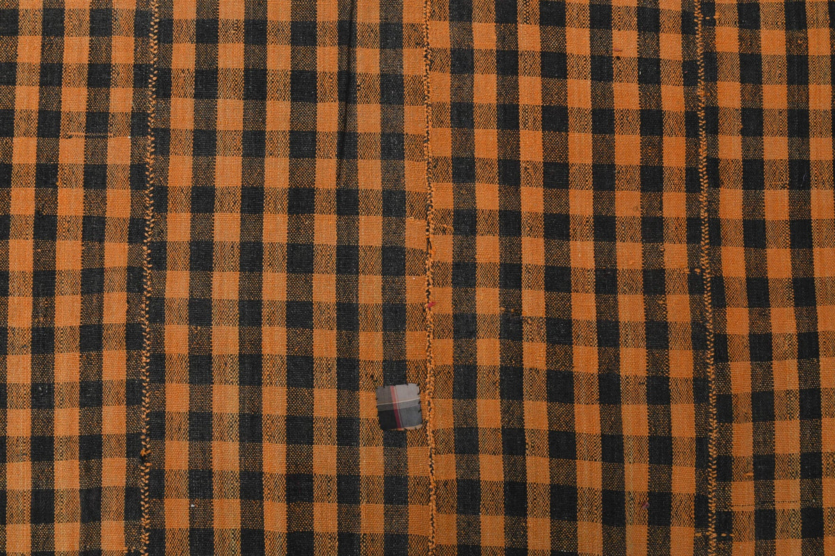El yapımı vintage halı 180x376 cm kareli desenli yün - üstten görünüm