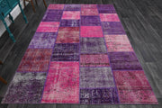 1980'lerden Anadolu kökenli düz zeminli patchwork vintage halı, 200x303 cm