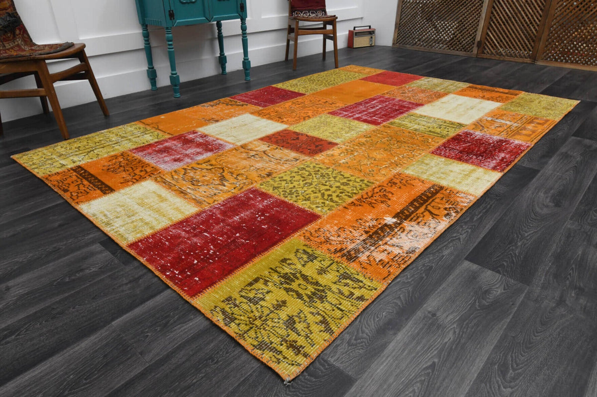 El yapımı vintage halı 201x302 cm çiçek desenli desenli yün - yakın çekim doku detayı