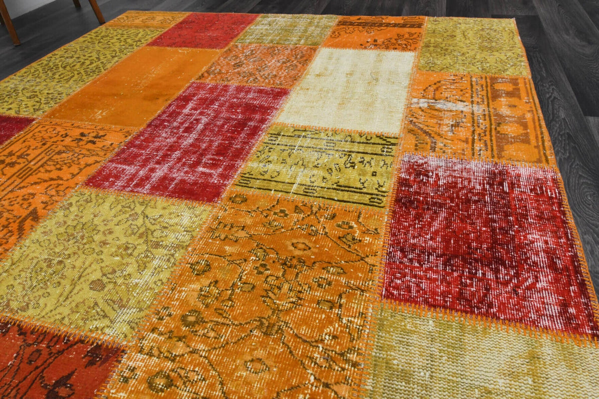 El yapımı vintage halı 201x302 cm çiçek desenli desenli yün - kenar ve saçak detayı
