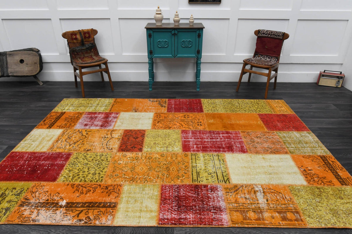 El yapımı vintage halı 201x302 cm çiçek desenli desenli yün - mekan görünümü